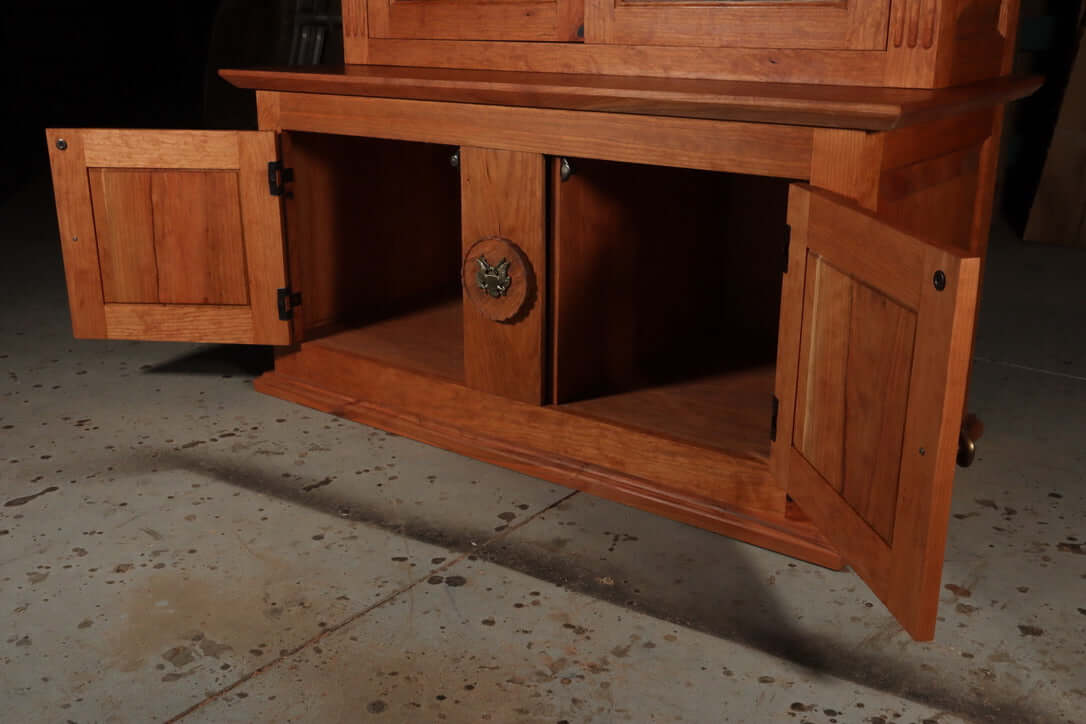 cherry wood gun case open cabinet with secret storage compartment