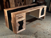 Custom epoxy resin desk with unique wood grain design, perfect for enhancing productivity and adding aesthetic appeal to any office.