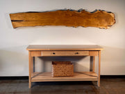 Live Edge Mulberry Slab on wall with Maple console table