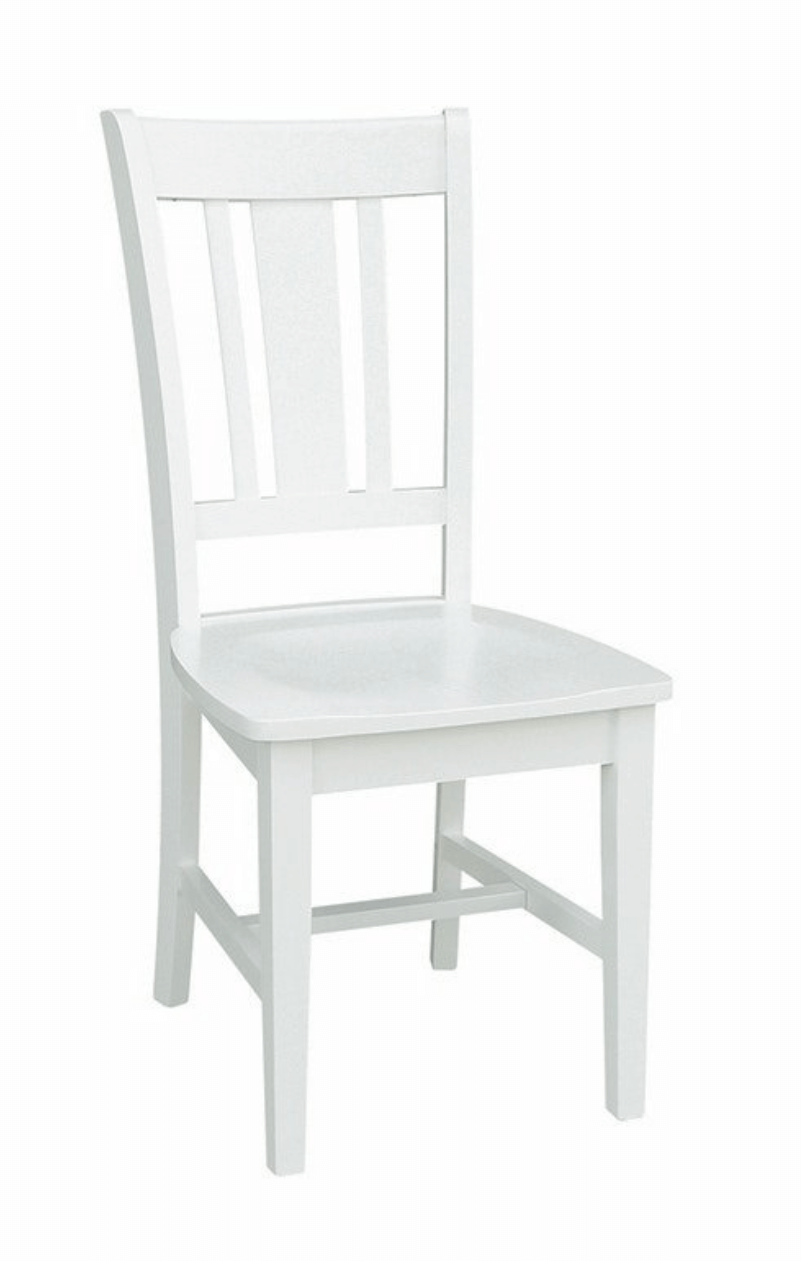 White San Remo dining chair in solid wood, featuring a classic design for elegant dining spaces. Available in various stain options.